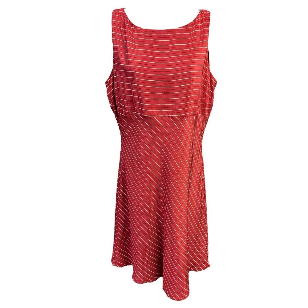 Ann Taylor Red Striped Silk Fit Flare Dress Women Size 14P Sleeveless Round Neck - Picture 2 of 9